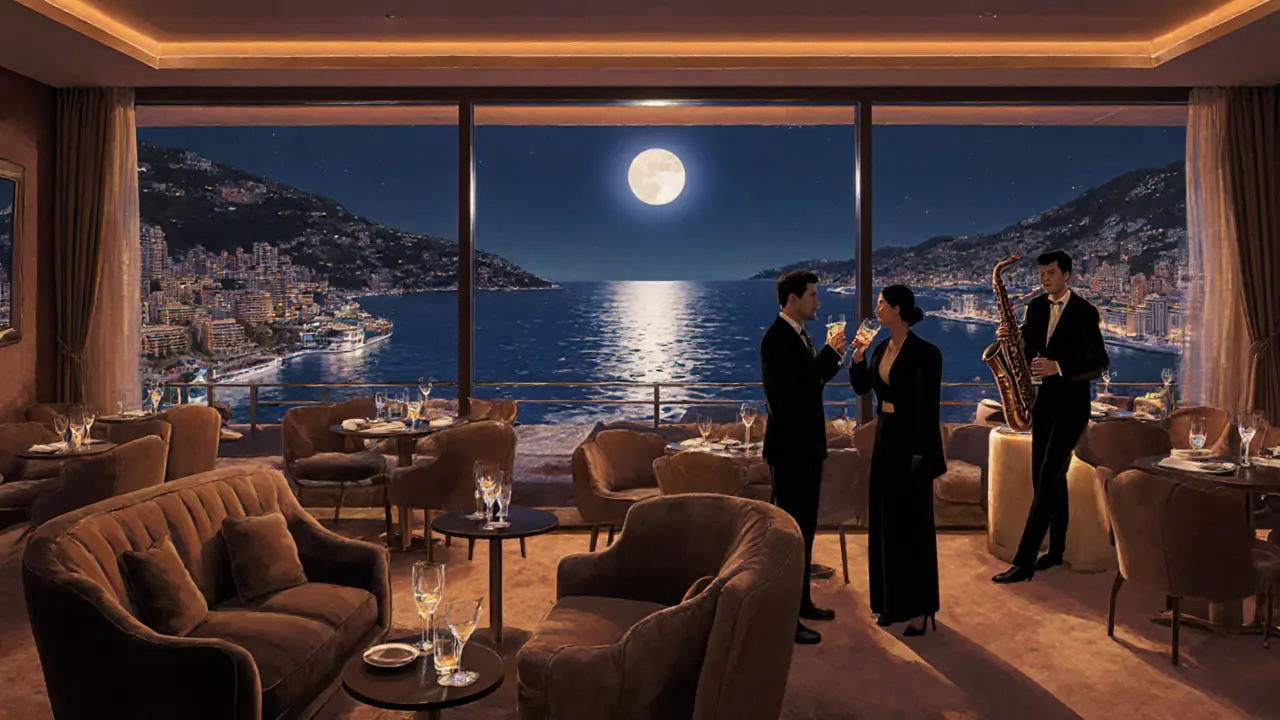 L’Aqua nightclub with harbor views and live jazz performance.