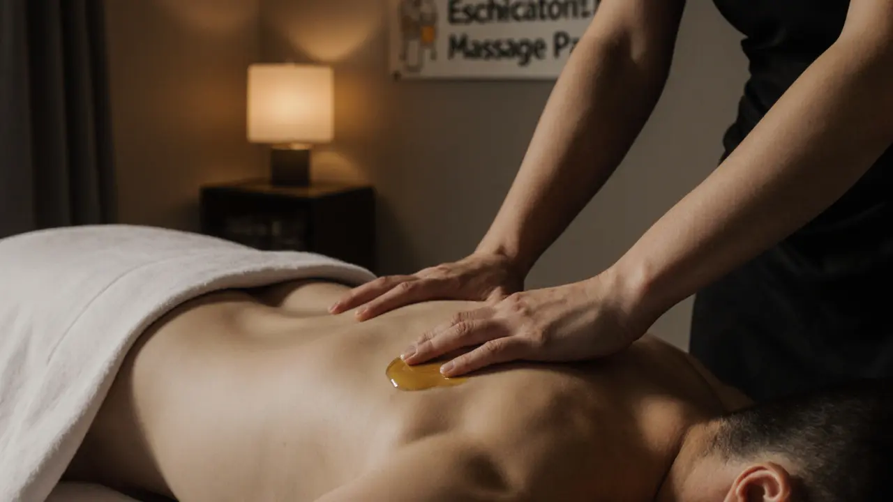 Therapist&#039;s hands giving a gentle, professional massage with clean linens and oils.